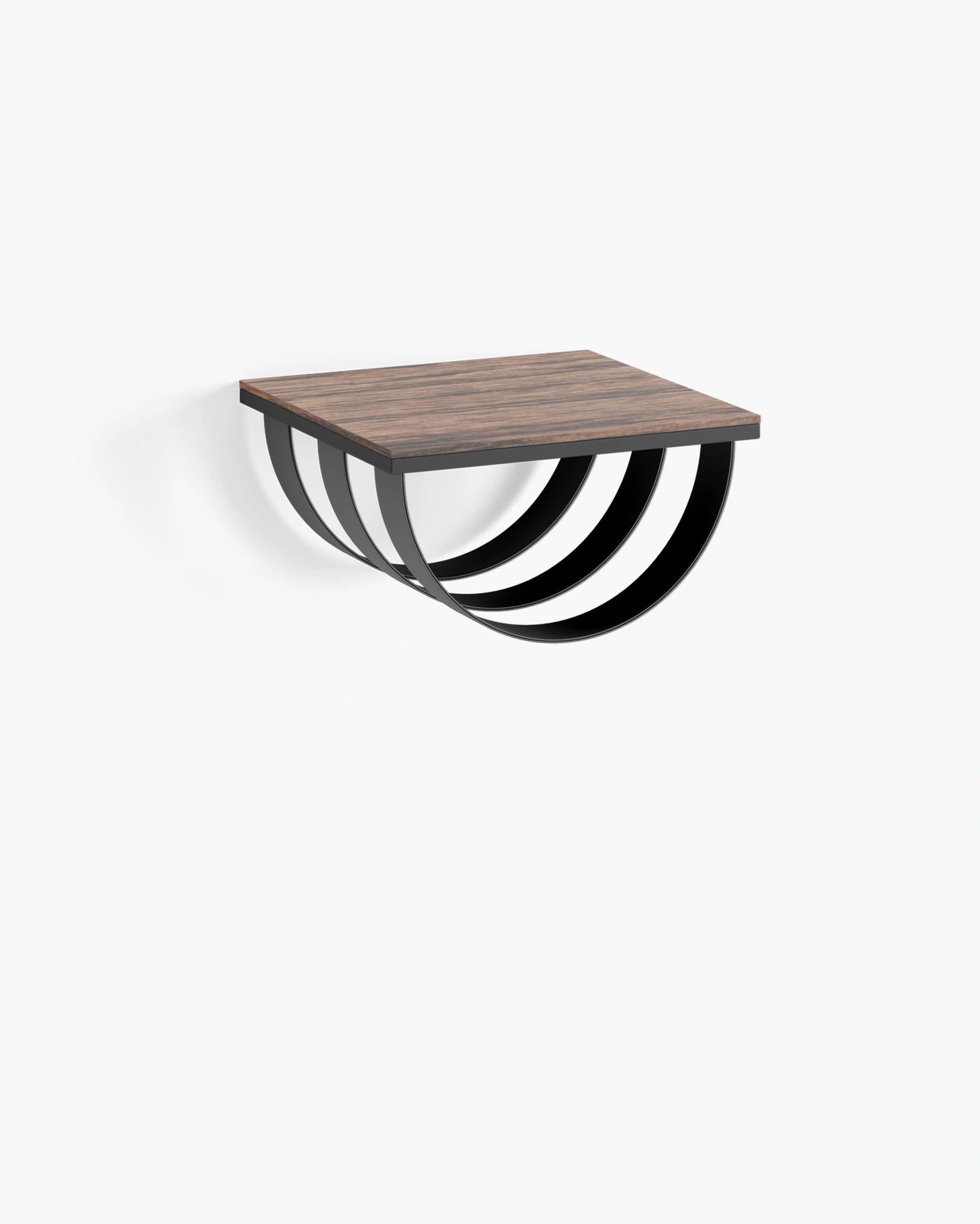 Lisa wall shelf in black frame with dark oak top and black leather, adding modern elegance to any space.